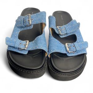 Marc Fisher Blue denim studded platform designer sandals